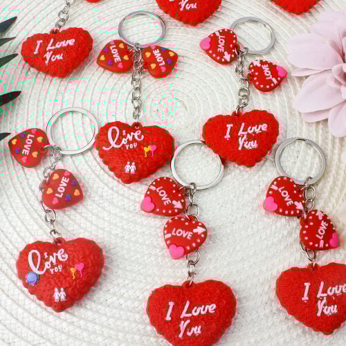 I Love You Kırmızı Kalp Silikon Anahtarlık 12'Li Paket - 2
