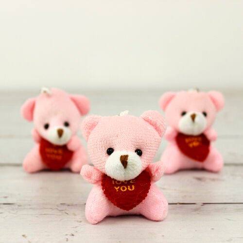 I Love You Peluş Ayıcık Anahtarlık Pembe 12'li Paket - 1