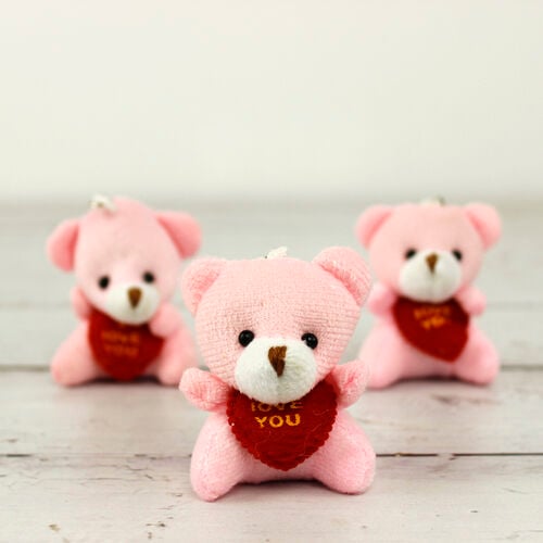 I Love You Peluş Ayıcık Anahtarlık Pembe 12''li Paket - 1