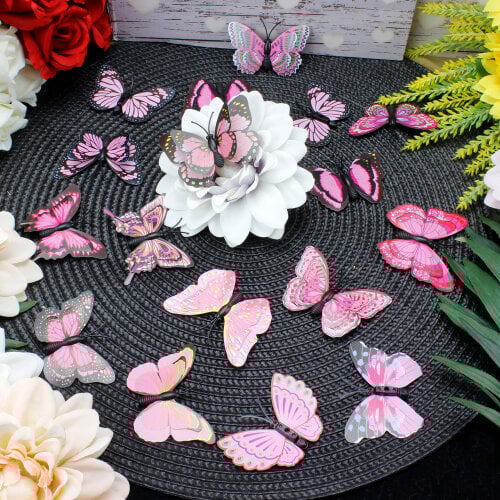 İki Katlı Pvc Kelebek Açık Pembe 100'lü Paket - Kare Dekor