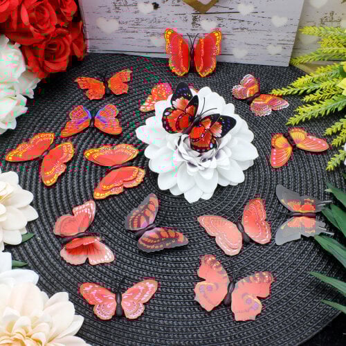 İki Katlı Pvc Kelebek Kırmızı 100'lü Paket - Kare Dekor