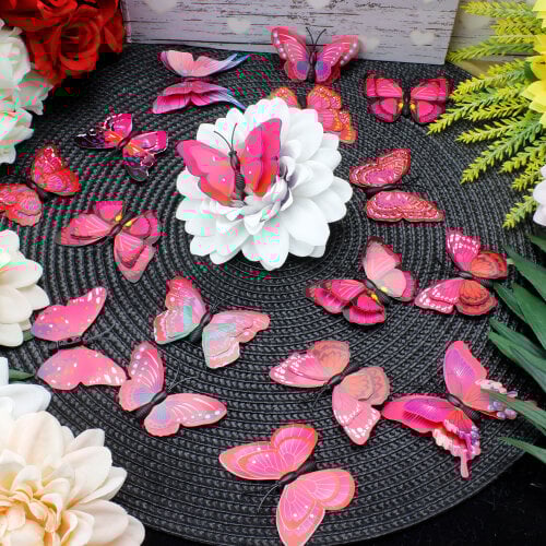 İki Katlı Pvc Kelebek Pembe 100'lü Paket - Kare Dekor