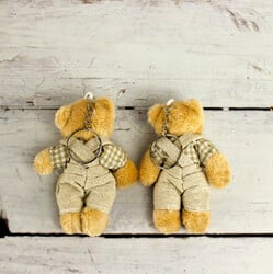 Kahve Ekose Elbiseli Peluş Ayıcık Anahtarlık Erkek 12'li Paket - 2