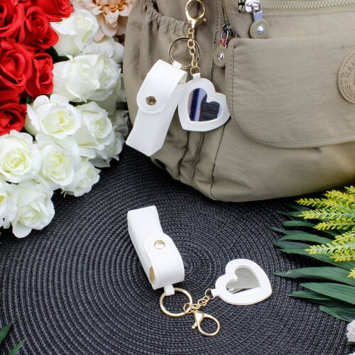 Kalp Aynalı Çanta Charm Aksesuar Beyaz - Kare Dekor