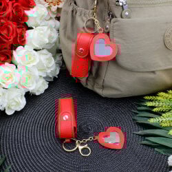 Kalp Aynalı Çanta Charm Aksesuar Kırmızı - 1