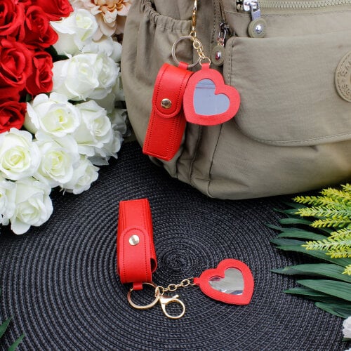 Kalp Aynalı Çanta Charm Aksesuar Kırmızı - Kare Dekor