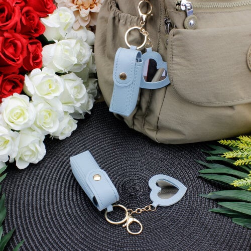 Kalp Aynalı Çanta Charm Aksesuar Mavi - Kare Dekor