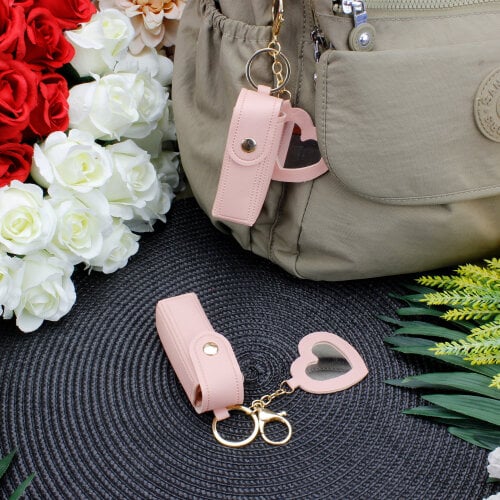 Kalp Aynalı Çanta Charm Aksesuar Pembe - Kare Dekor