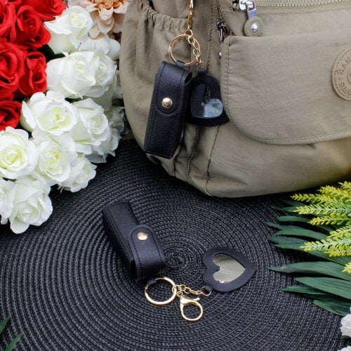 Kalp Aynalı Çanta Charm Aksesuar Siyah - Kare Dekor