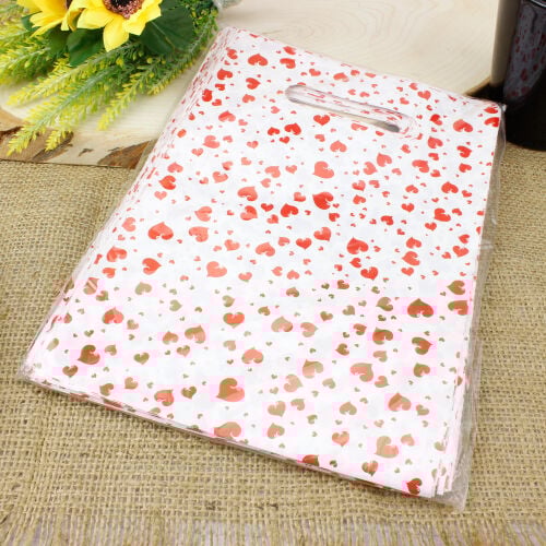 Kalp Desenli Hediyelik El Geçme Poşeti Beyaz 12x17CM 50'li Paket - 2