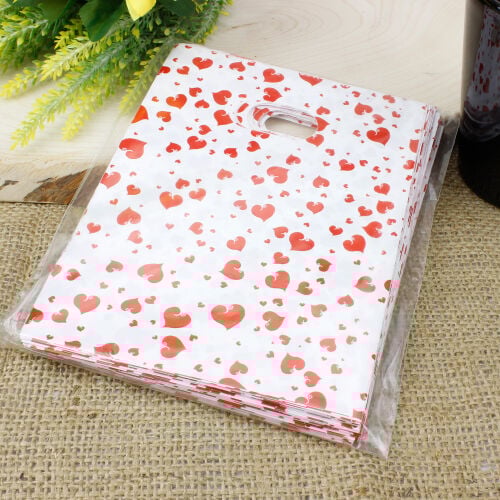 Kalp Desenli Hediyelik El Geçme Poşeti Beyaz 17x25CM 50'li Paket - 2