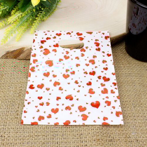 Kalp Desenli Hediyelik El Geçme Poşeti Beyaz 17x25CM 50'li Paket - 1