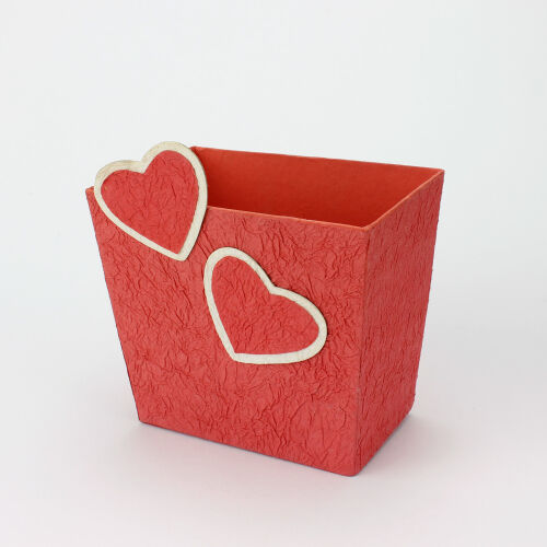 Kalp Desenli Karton Kutu Kırmızı - 1