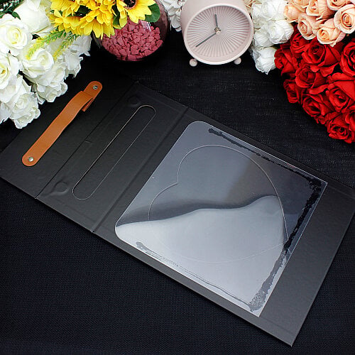 Kalp Pencereli Saplı Çiçek Taşıma Kutusu 25x29x9,5 cm Siyah - 4