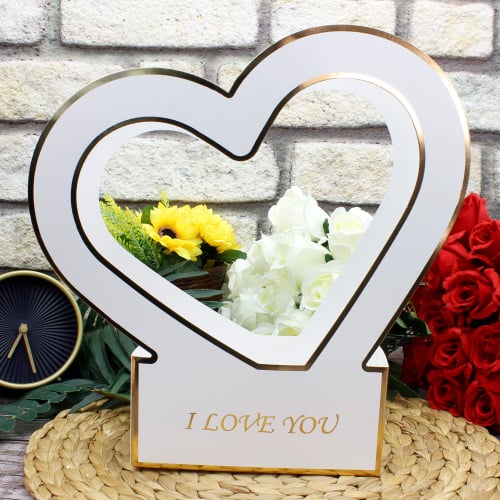 Kalpli Kağıt I Love You Çiçek Kutusu Beyaz - 1