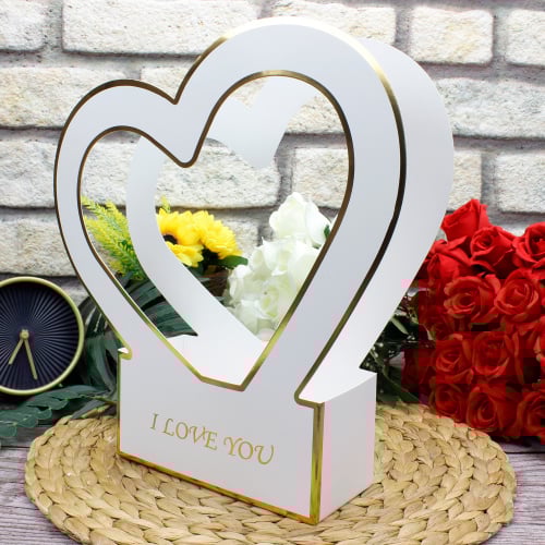 Kalpli Kağıt I Love You Çiçek Kutusu Beyaz - 2