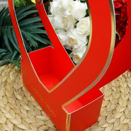 Kalpli Kağıt I Love You Çiçek Kutusu Kırmızı - 3