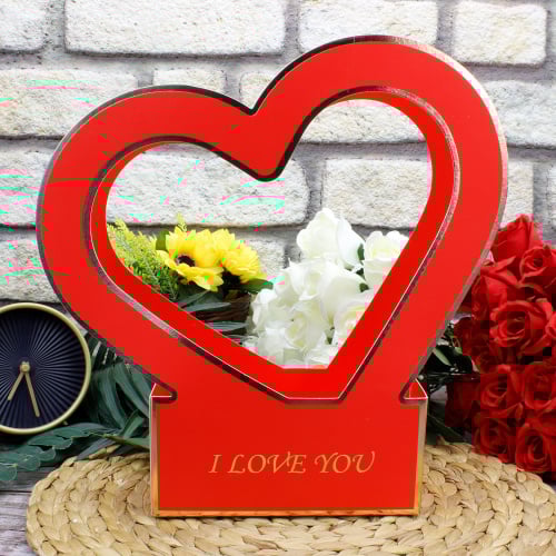 Kalpli Kağıt I Love You Çiçek Kutusu Kırmızı - 1