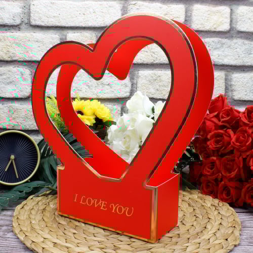 Kalpli Kağıt I Love You Çiçek Kutusu Kırmızı - 2