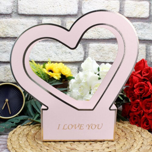 Kalpli Kağıt I Love You Çiçek Kutusu Pembe - Toptanalim