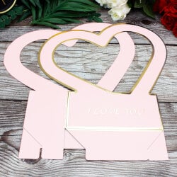 Kalpli Kağıt I Love You Çiçek Kutusu Pembe - 4