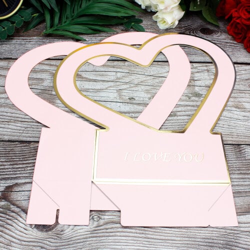 Kalpli Kağıt I Love You Çiçek Kutusu Pembe - 4