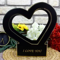 Kalpli Kağıt I Love You Çiçek Kutusu Siyah - 1