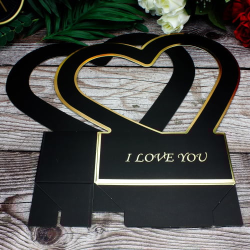 Kalpli Kağıt I Love You Çiçek Kutusu Siyah - 4