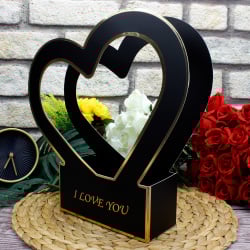 Kalpli Kağıt I Love You Çiçek Kutusu Siyah - 2