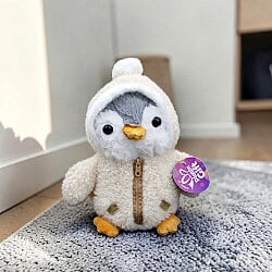  Kapüşonlu Sevimli Peluş Penguen Ekru 23 cm - 1