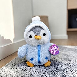 Kapüşonlu Sevimli Peluş Penguen Mavi 23 cm - 1