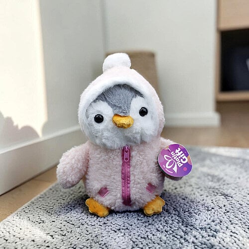  Kapüşonlu Sevimli Peluş Penguen Pembe 20 cm - Toptanalim