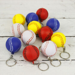 Karışık Renklerde Beyzbol Stres Topu Anahtarlık 12''li Paket - 1