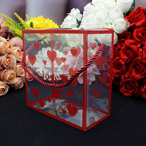 Kırmızı Kalpli İpli Asetat Çanta 14x14x7 cm - Toptanalim