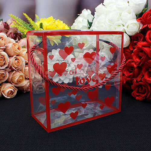 Kırmızı Kalpli İpli Asetat Çanta 14x14x7 cm - Toptanalim (1)