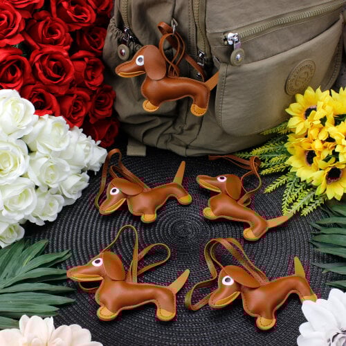 Köpek Figürlü Çanta Charm Aksesuar Açık Kahverengi - Kare Dekor