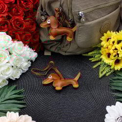 Köpek Figürlü Çanta Charm Aksesuar Açık Kahverengi - 2