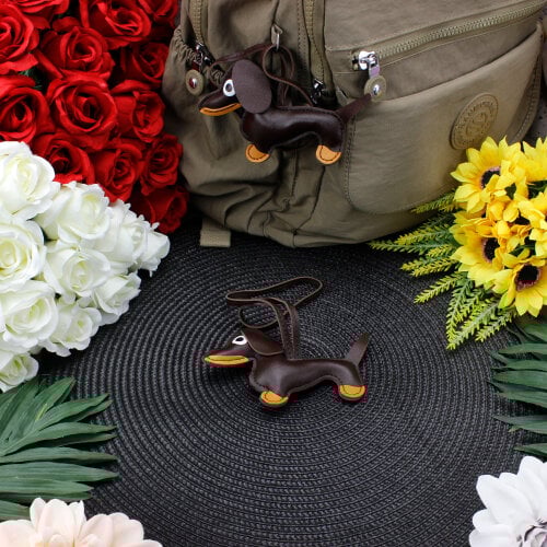 Köpek Figürlü Çanta Charm Aksesuar Kahverengi - Kare Dekor (1)