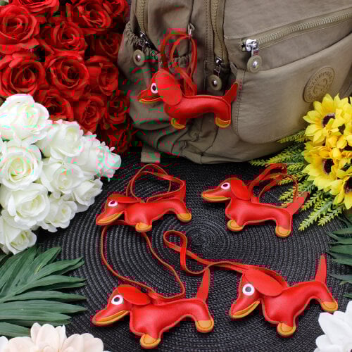 Köpek Figürlü Çanta Charm Aksesuar Kırmızı - Kare Dekor