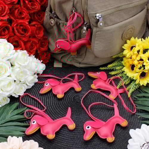 Köpek Figürlü Çanta Charm Aksesuar Koyu Pembe - Kare Dekor