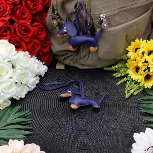 Köpek Figürlü Çanta Charm Aksesuar Lacivert - Kare Dekor (1)