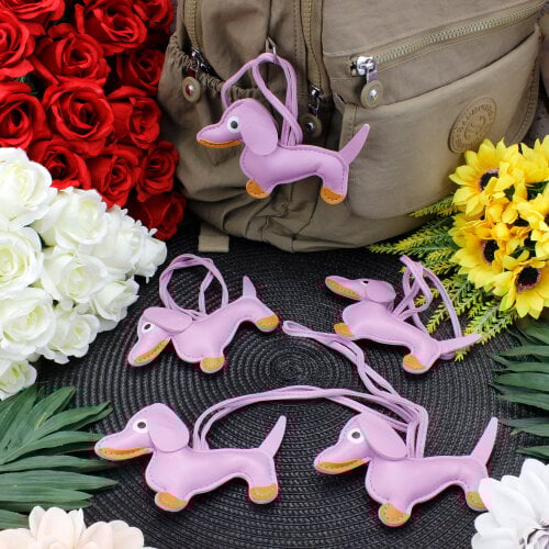 Köpek Figürlü Çanta Charm Aksesuar Lila - Kare Dekor