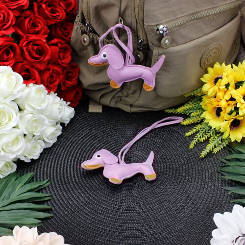 Köpek Figürlü Çanta Charm Aksesuar Lila - Kare Dekor (1)