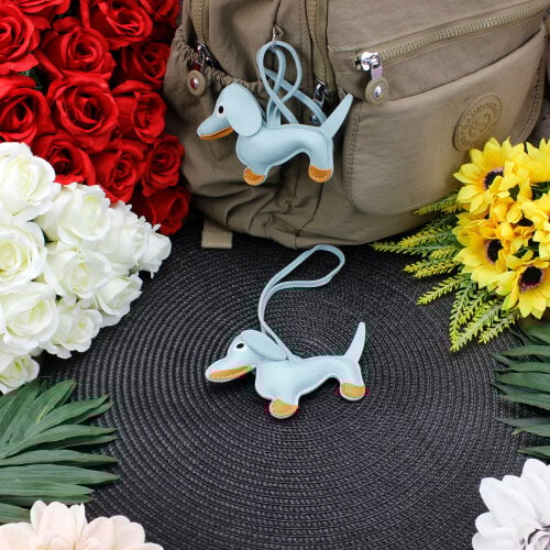 Köpek Figürlü Çanta Charm Aksesuar Mavi - Kare Dekor (1)