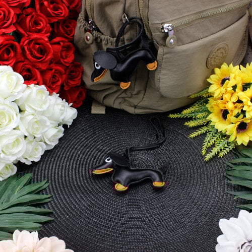 Köpek Figürlü Çanta Charm Aksesuar Siyah - Kare Dekor (1)