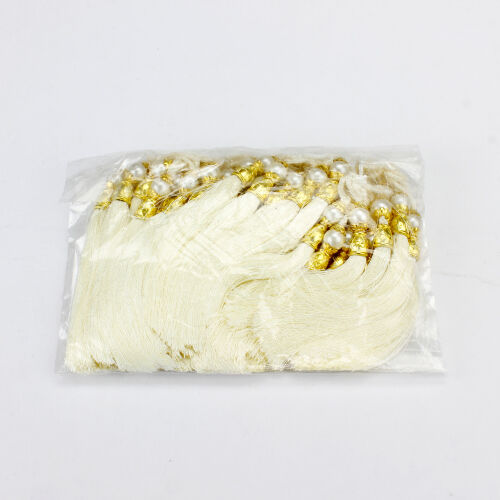 Krem Gold Kapaklı İncili Püskül 12 CM - Kare Dekor (1)