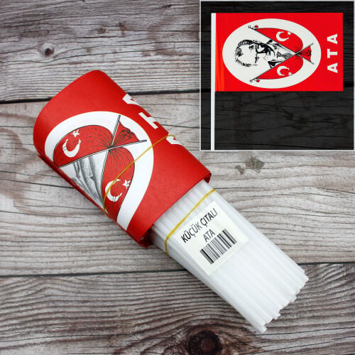Küçük Çıtalı ATA Bayrağı 80'li Paket - Kare Dekor