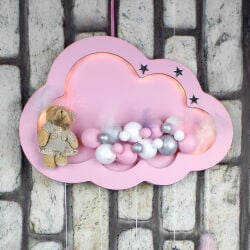 Ledli Bulut Şeklinde Pembe Kapı Süsü - 1