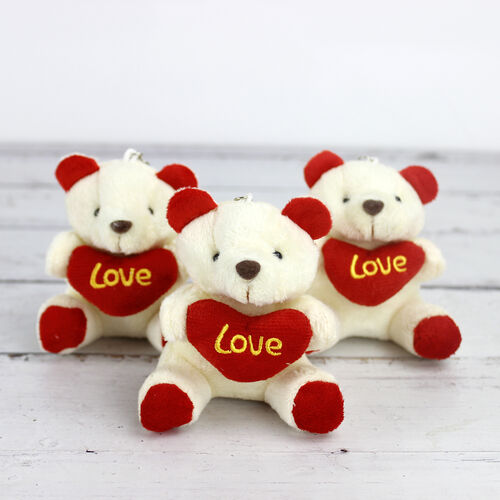 Büyük Boy Love Peluş Ayıcık Anahtarlık Beyaz 12'li Paket - 1