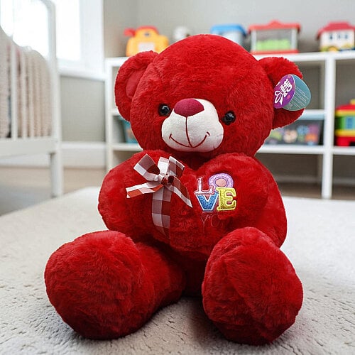 Love You Kalpli Peluş Ayı Kırmızı 60 cm - Toptanalim